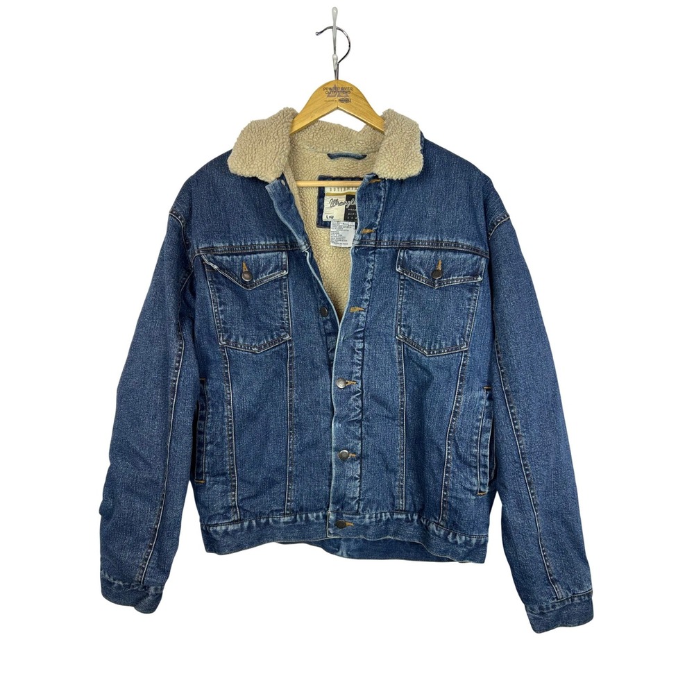 Vintage Wrangler Sherpa Lined Denim Jacket Blue Western Trucker Coat Mens Large